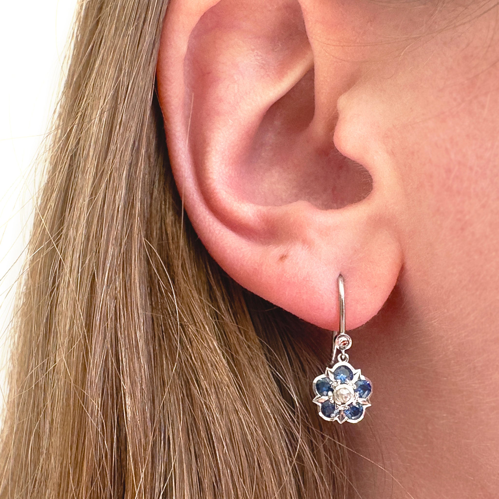 Sapphire and Diamond Rose Earrings in Platinum